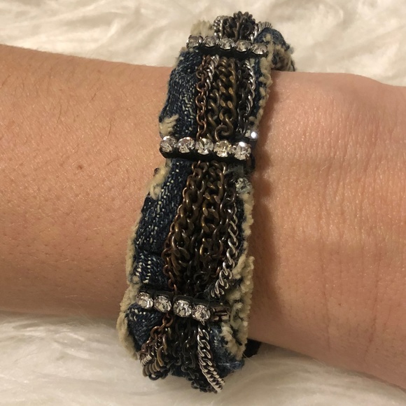 CAMILLA JAMES Rhinestone and Denim Chain Bracelet - Picture 1 of 6